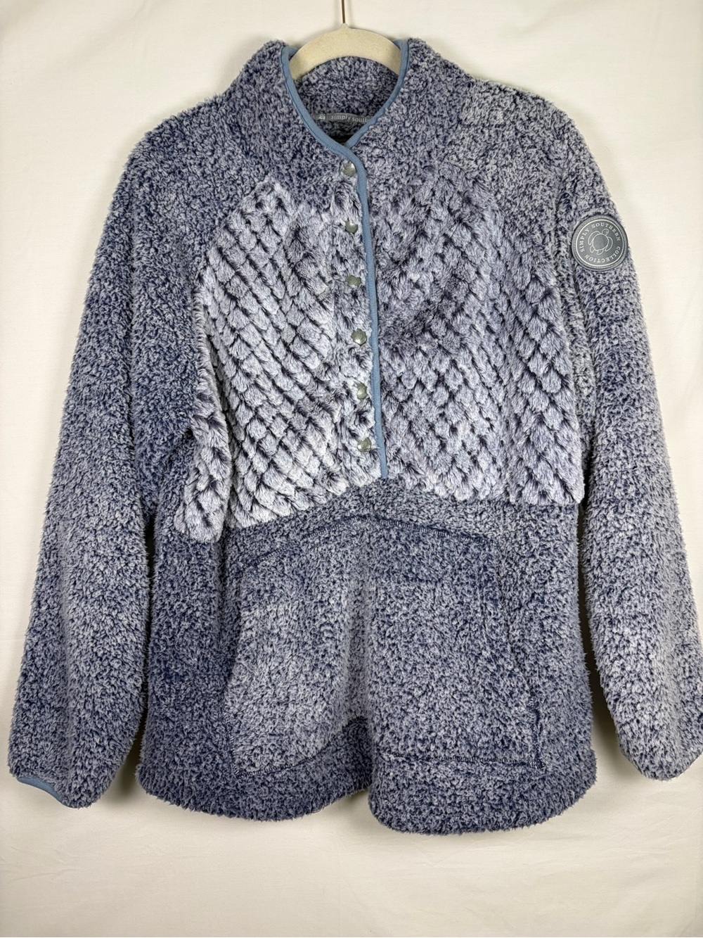 Simply Southern Cozy Sherpa Pullover Blue Gray Snap Teddy Fleece Winter Fall XL